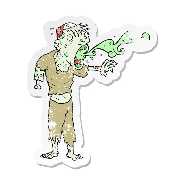 Retro Noodlijdende Sticker Van Een Cartoon Bruto Zombie — Stockvector