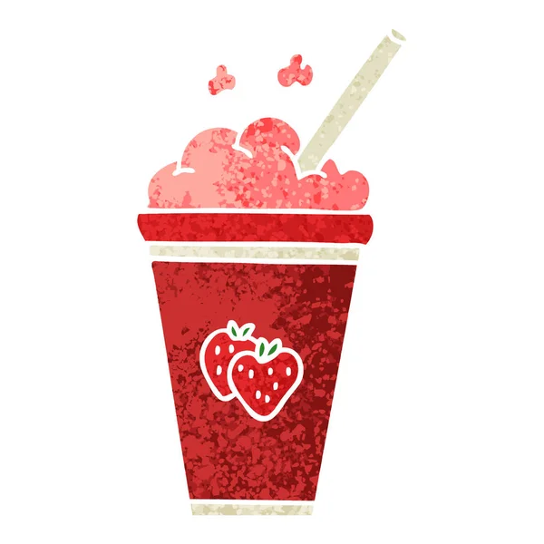 Ilustrasi gaya unik retro kartun milkshake strawberry - Stok Vektor
