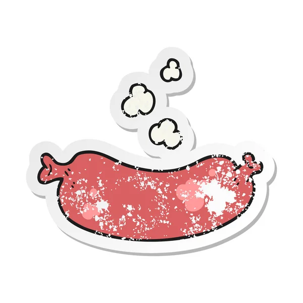 Retro Distressed Sticker Cartoon Hot Sausage — Stock Vector