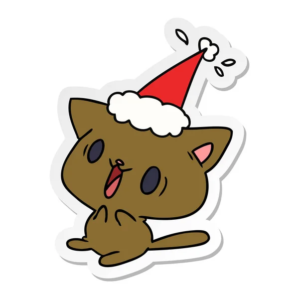 Natal adesivo desenhos animados do gato kawaii — Vetor de Stock