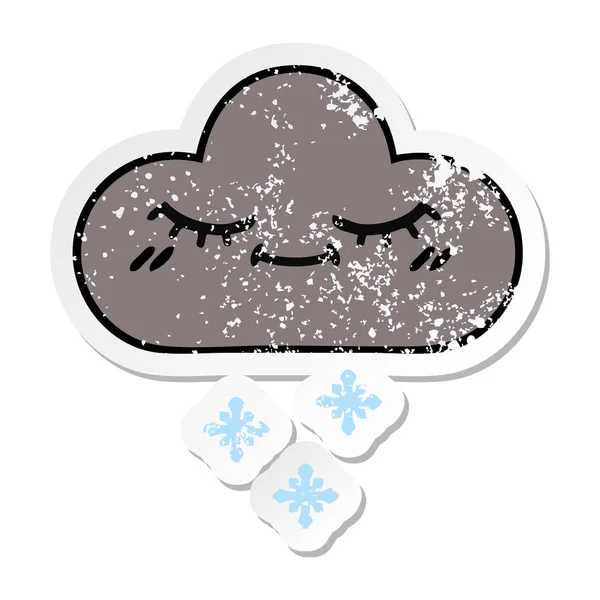 Adesivo Angustiado Desenho Animado Bonito Tempestade Nuvem Neve — Vetor de Stock