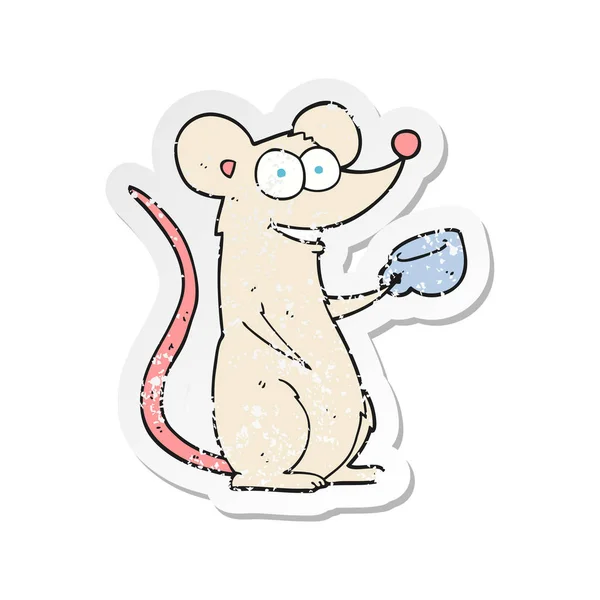 Retro trudnej sytuacji naklejki cartoon myszy z filiżanką herbaty — Wektor stockowy