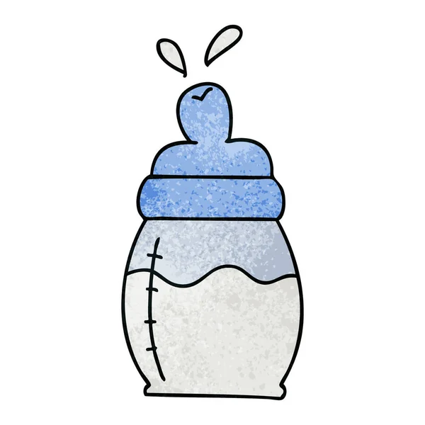 Eccentrico disegnato a mano cartone animato bottiglia di latte bambino — Vettoriale Stock