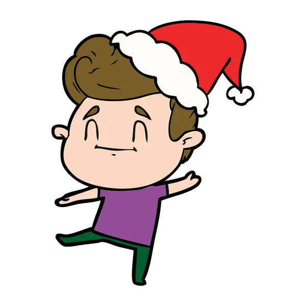 Noel Baba şapkası giyen bir adamın mutlu çizgi çizme — Stok Vektör