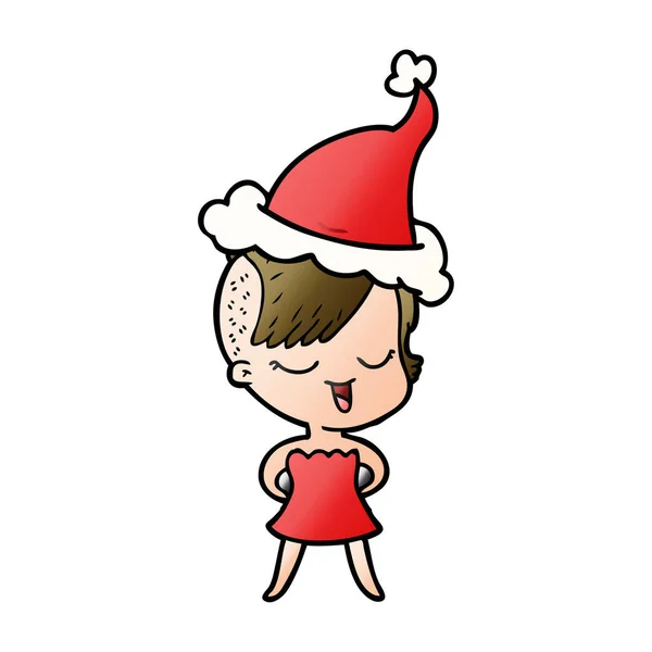 Šťastná Ruka Kreslí Přechodu Kreslené Dívky Koktejlové Šaty Nosí Santa — Stockový vektor