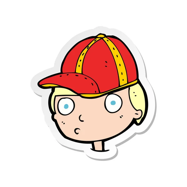 Pegatina Niño Curioso Dibujos Animados Con Gorra — Vector de stock