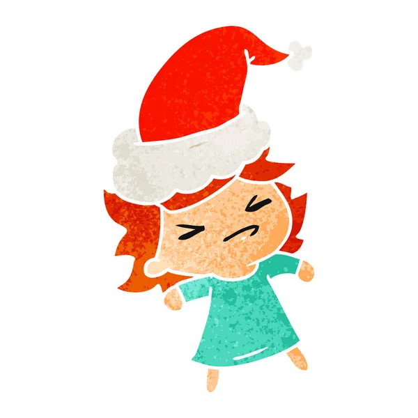 Noël rétro dessin animé de kawaii fille — Image vectorielle