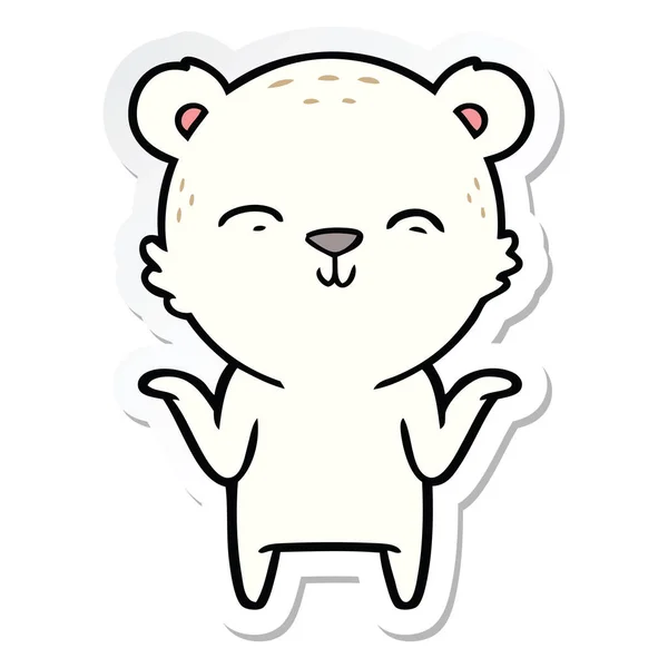 Etiqueta Urso Polar Desenhos Animados Feliz Ombros Encolhendo — Vetor de Stock