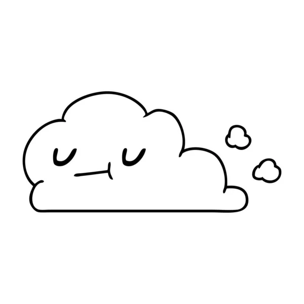 Línea Dibujo Ilustración Kawaii Feliz Nube — Vector de stock