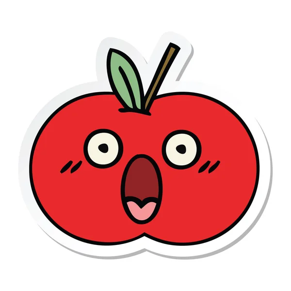 Sticker Cute Cartoon Red Apple — Stock Vector