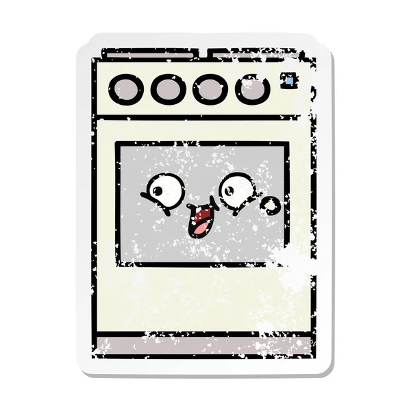 Verontruste sticker van een leuke cartoon keuken oven — Stockvector