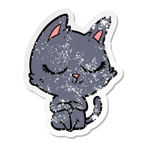 Distressed Sticker Calm Cartoon Cat — Stock Vector