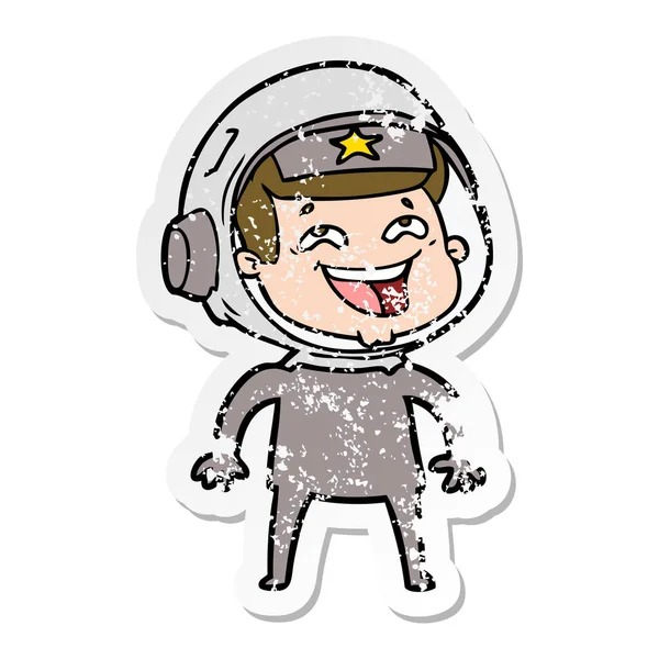 Nödställda klistermärke av en tecknad skrattande astronaut — Stock vektor
