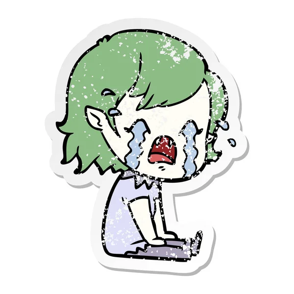 一个令人苦恼的贴纸的卡通哭鬼女孩 — 图库矢量图片