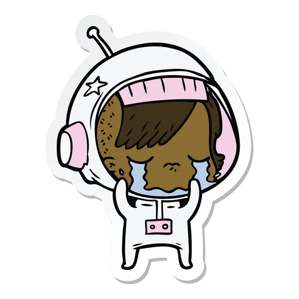 Sticker Cartoon Crying Astronaut Girl — Stock Vector
