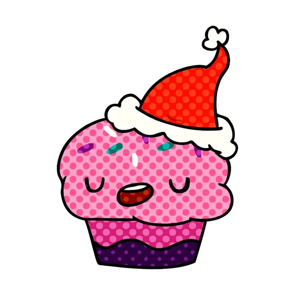 Bożonarodzeniowa kreskówka kawaii cupcake — Wektor stockowy