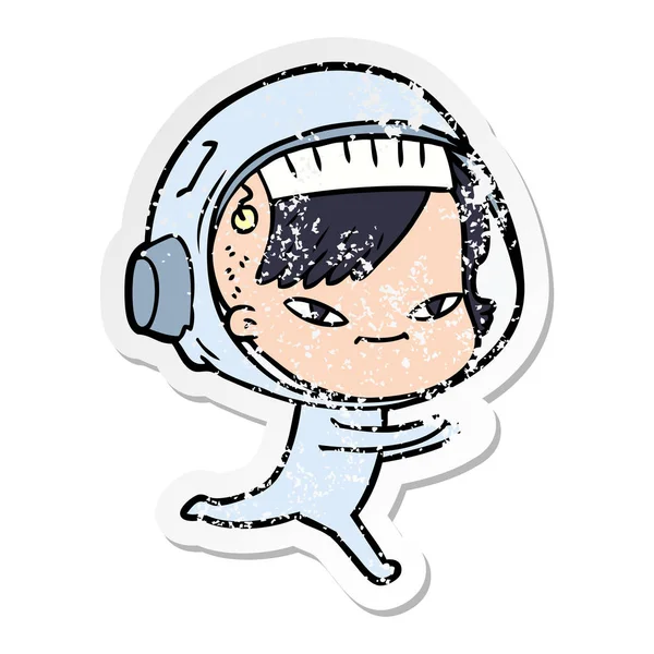 Calcomanía Angustiada Una Mujer Astronauta Dibujos Animados — Vector de stock