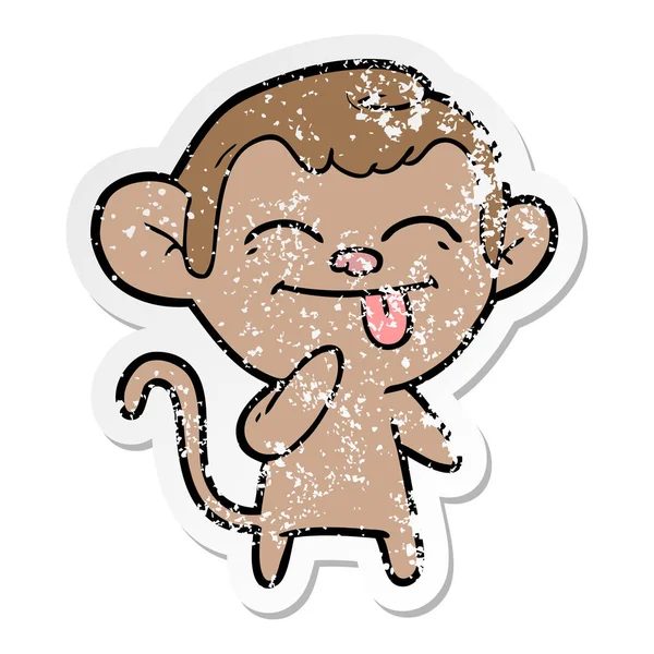 Verontruste sticker van een grappige cartoon-aap — Stockvector