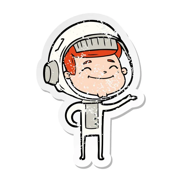 Zoufalý nálepka šťastný karikatura astronaut — Stockový vektor