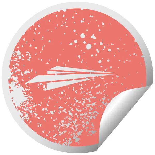 Verontruste Circulaire Peeling Sticker Symbool Van Een Papieren Vliegtuig — Stockvector