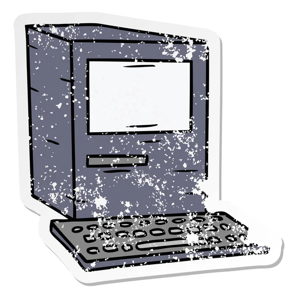 Pegatina angustiada garabato de dibujos animados de un ordenador y teclado — Vector de stock