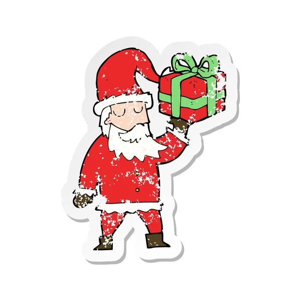 Adesivo Retro Angustiado Desenho Animado Santa Claus — Vetor de Stock
