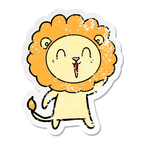 Calcomanía angustiada de una caricatura de león riendo — Archivo Imágenes Vectoriales