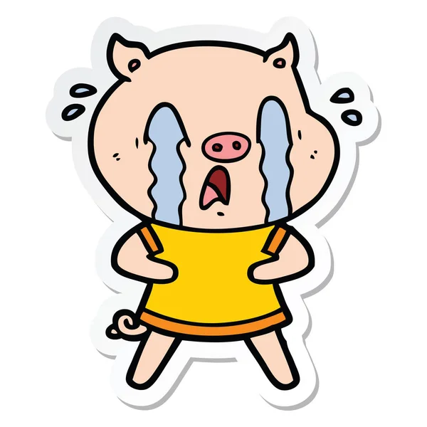 Sticker van een huilende varken cartoon dragen van menselijke kleding — Stockvector