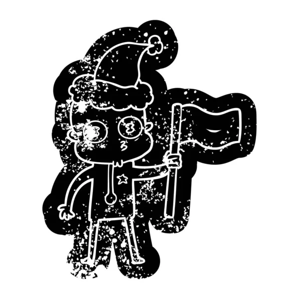フラグ weari で変なハゲの宇宙飛行士の漫画の不良アイコン — ストックベクタ