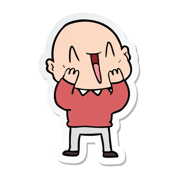 Sticker van een happy cartoon kale man — Stockvector