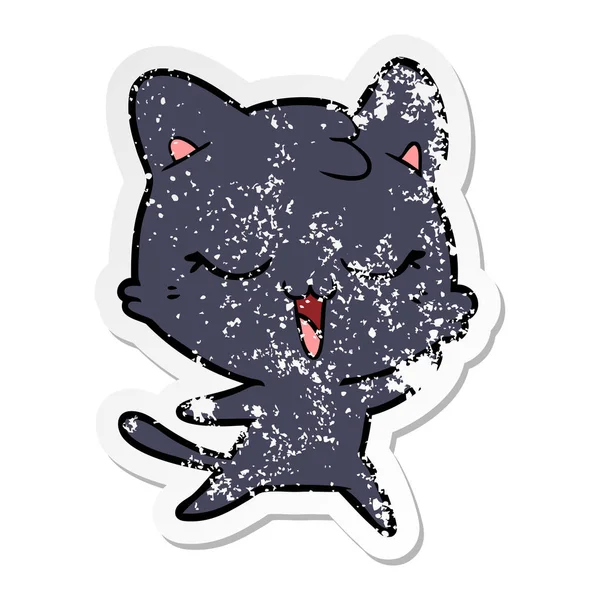 Verontruste Sticker Van Een Happy Cartoon Kat — Stockvector