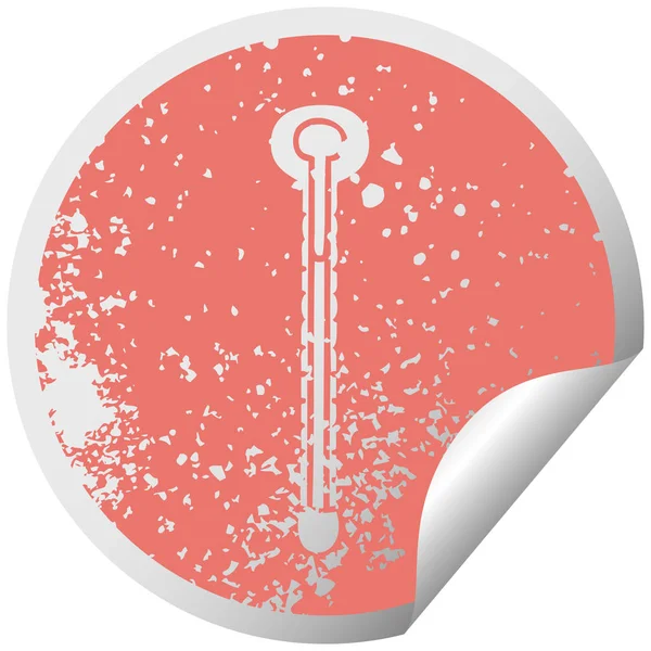 Verzweifelte Kreisförmige Peeling Aufkleber Schrullige Symbol Thermometer — Stockvektor