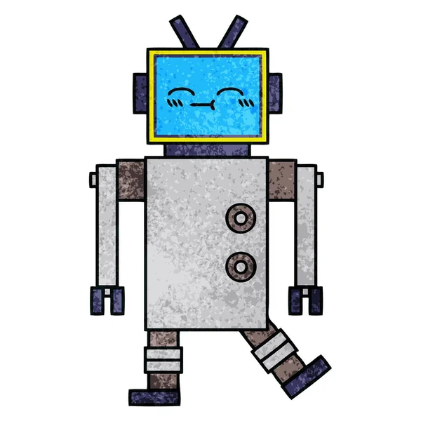 Robot de dibujos animados de textura grunge retro — Vector de stock