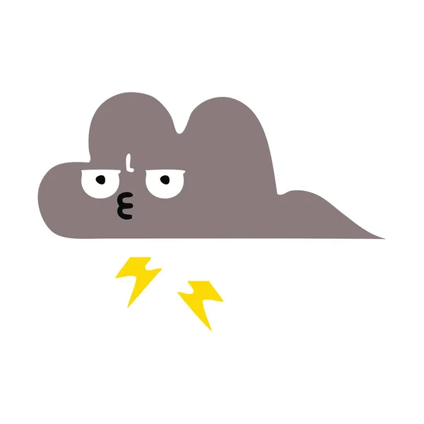 Flat color retro cartoon storm cloud — Stock Vector