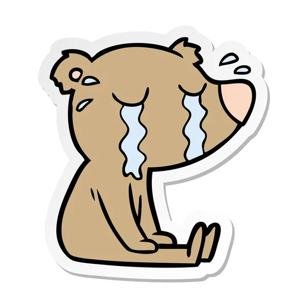 Calcomanía angustiada de un oso de dibujos animados llorando — Vector de stock