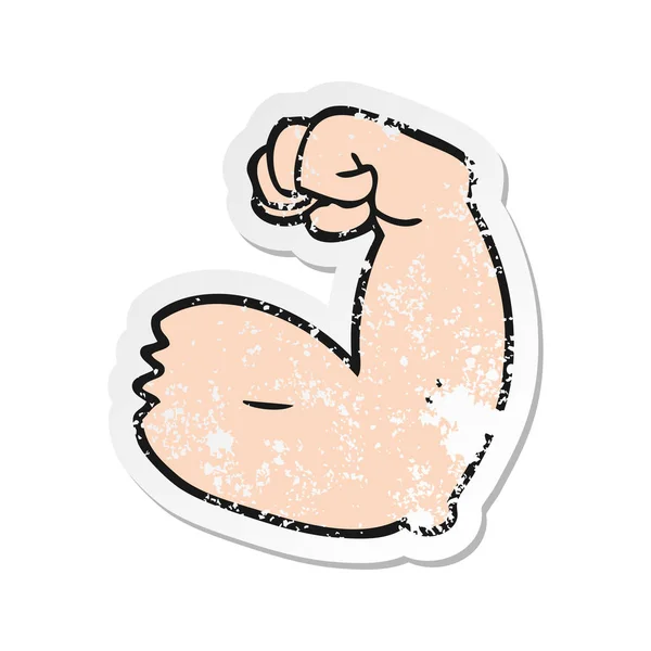 Retro Distressed Sticker Cartoon Strong Arm Flexing Bicep — Stock Vector