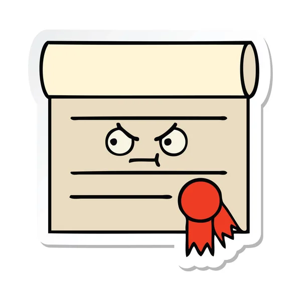 Sticker van een leuke cartoon-certificaat — Stockvector