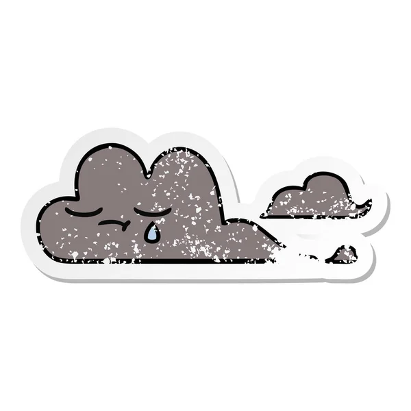 Autocollant de détresse d'un nuage de tempête dessin animé mignon — Image vectorielle