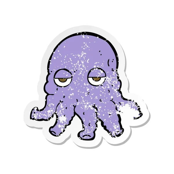 Retro noodlijdende sticker van een cartoon buitenaardse squid gezicht — Stockvector