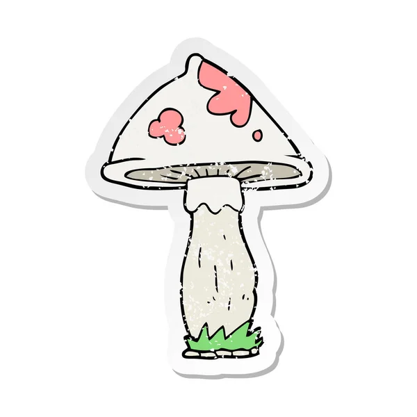 Retro Distressed Sticker Cartoon Mushroom — Stock Vector