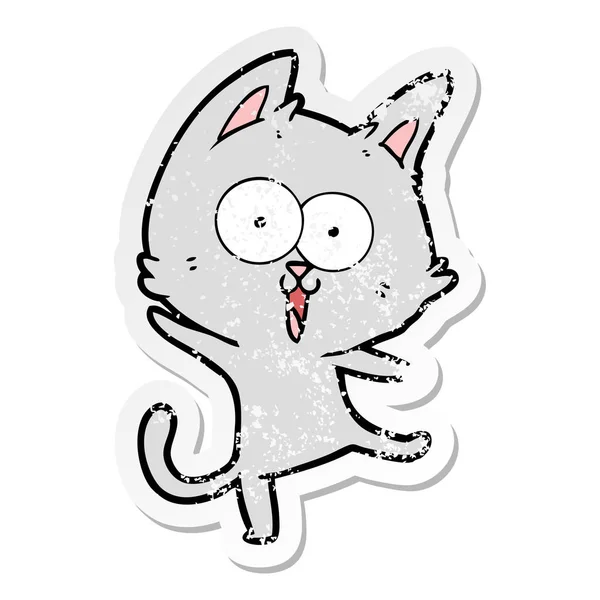 面白い漫画猫の苦しめられたステッカー — ストックベクタ