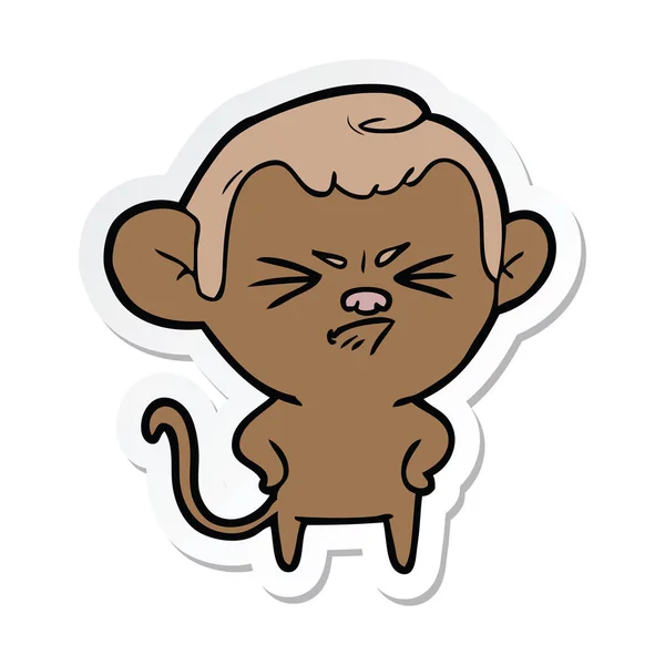 Sticker of a cartoon annoyed monkey — Stock Vector