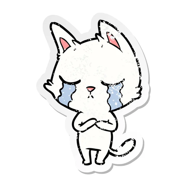 Ağlayan Bir Karikatür Kedi Sıkıntılı Etiket — Stok Vektör