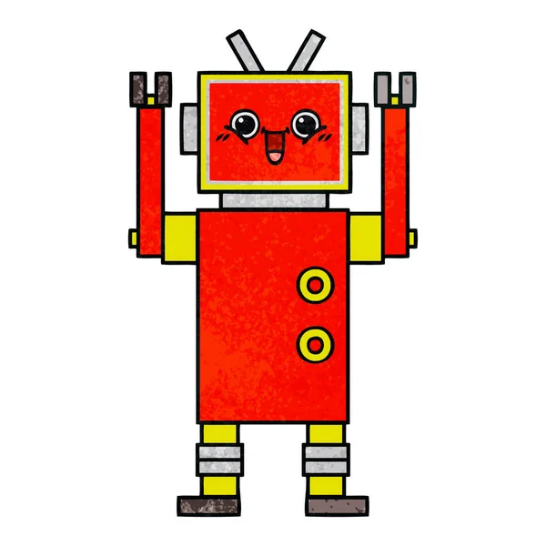 Ρετρό grunge υφή γελοιογραφία ευτυχισμένος ρομπότ — Διανυσματικό Αρχείο