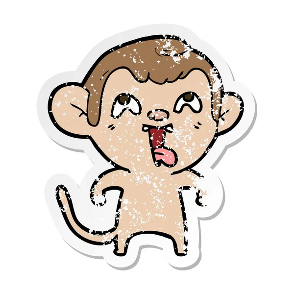 Verontruste sticker van een gek cartoon aap — Stockvector