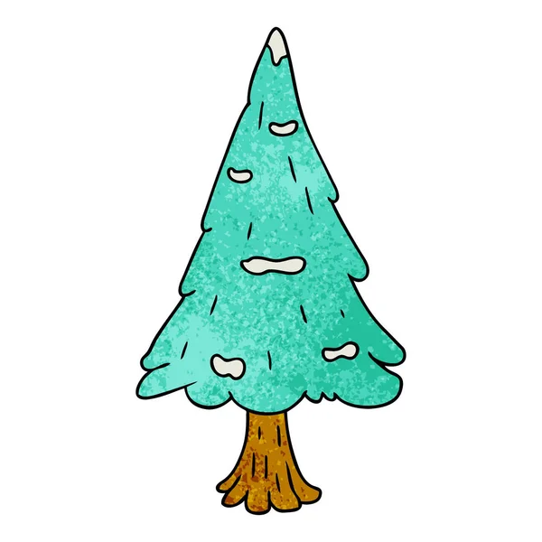 Texturou kreslený doodle jediné zasněžené strom — Stockový vektor