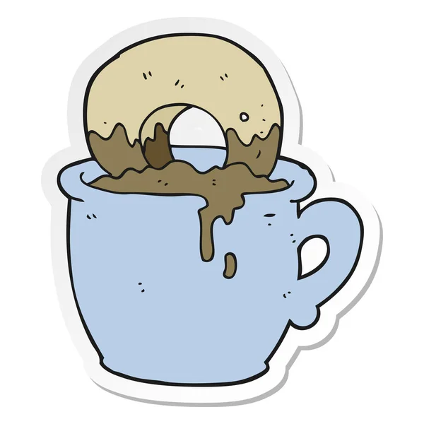 Aufkleber eines in Kaffee getauchten Cartoon-Donuts — Stockvektor