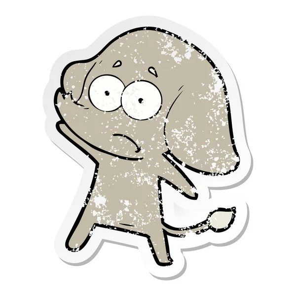 Verontruste sticker van een cartoon onzeker olifant — Stockvector