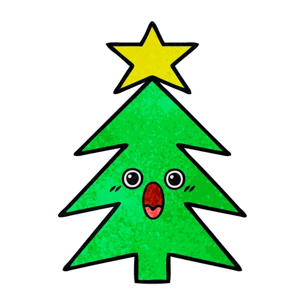 Árbol de Navidad de dibujos animados de textura grunge retro — Vector de stock