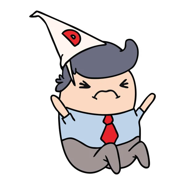 Hand Drawn Cartoon Kawaii Man Dunce Hat — Stock Vector